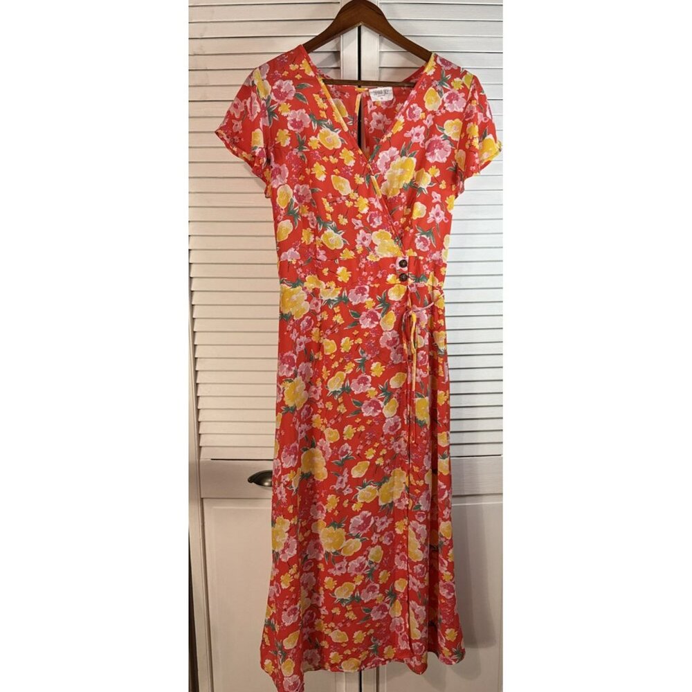 Sienna Sky Red Floral Midi Dress  Medium Summer Floral Dress Classy Old Money